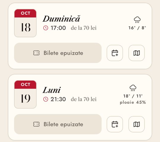 Reprezentațiile unui spectacol, cu vremea zilei lângă dată